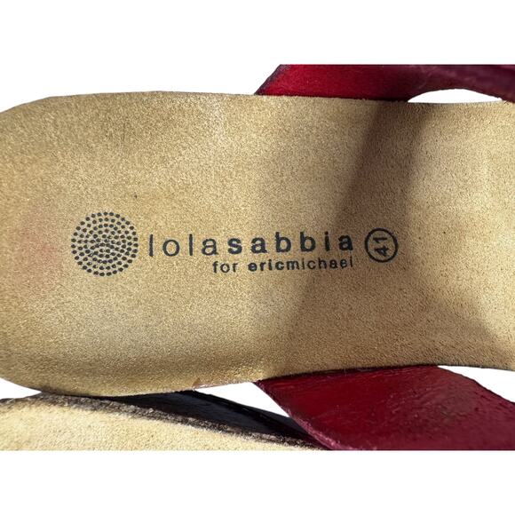 LOLA SABBIA Eric Michael Red Double Strap Cork Wedge Sandal Size 41 10-11 Womens - Picture 6 of 9